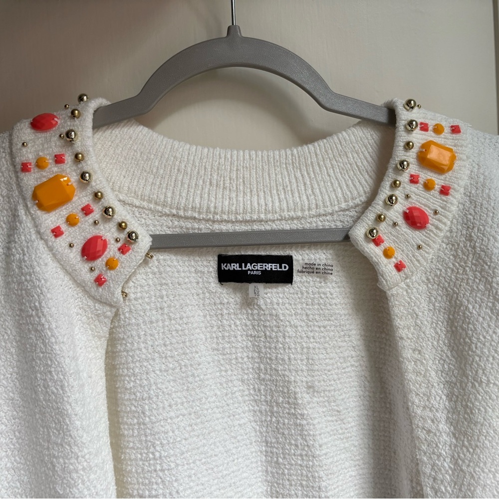 Karl Lagerfeld Paris White Jacket with Colorful Embellished Collar - Picture 3 of 10